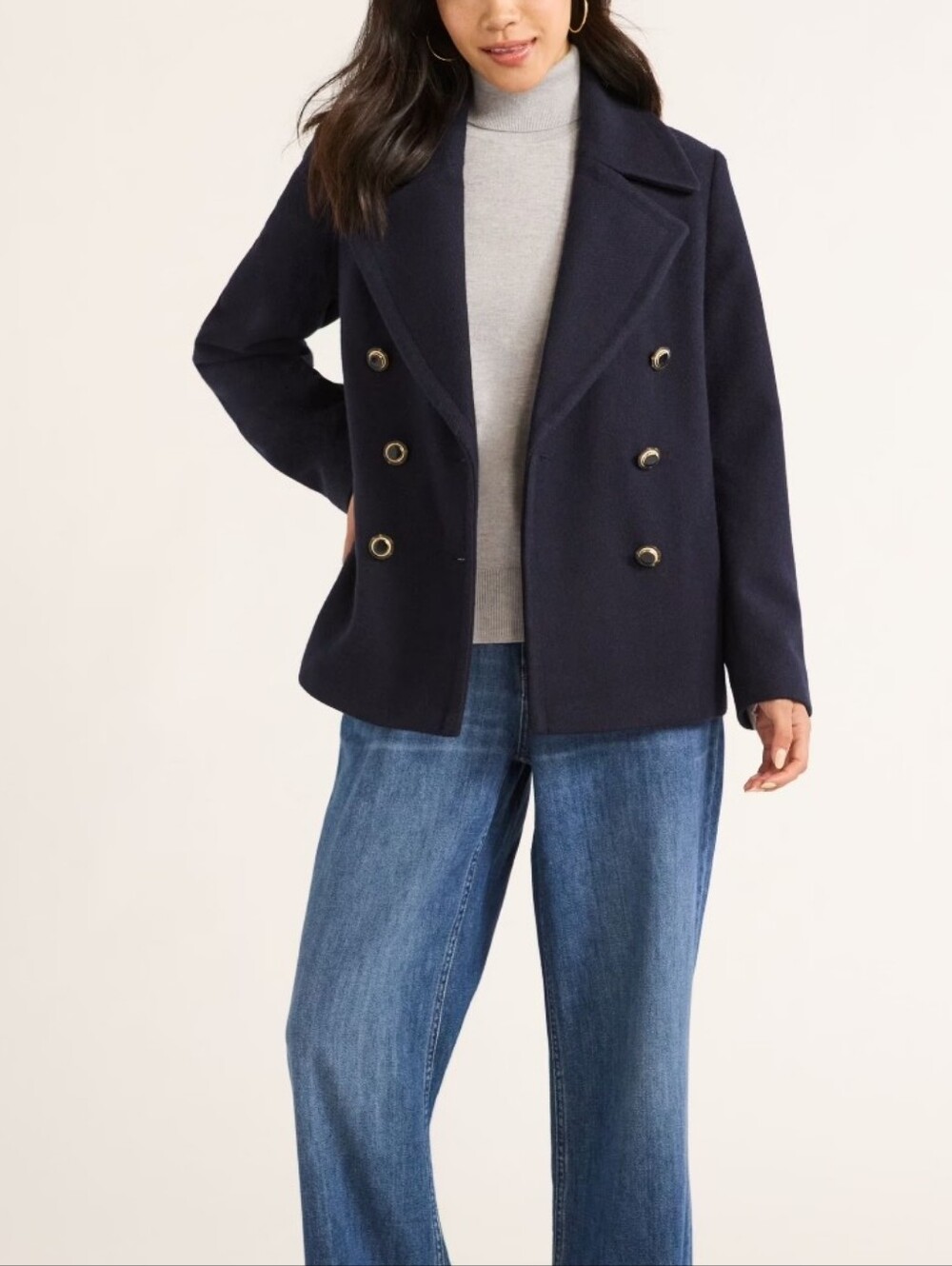 Classic Navy Blue Peacoat Double Breasted Tailored Jacket Wool Blend XL 16 18 - Picture 11 of 11